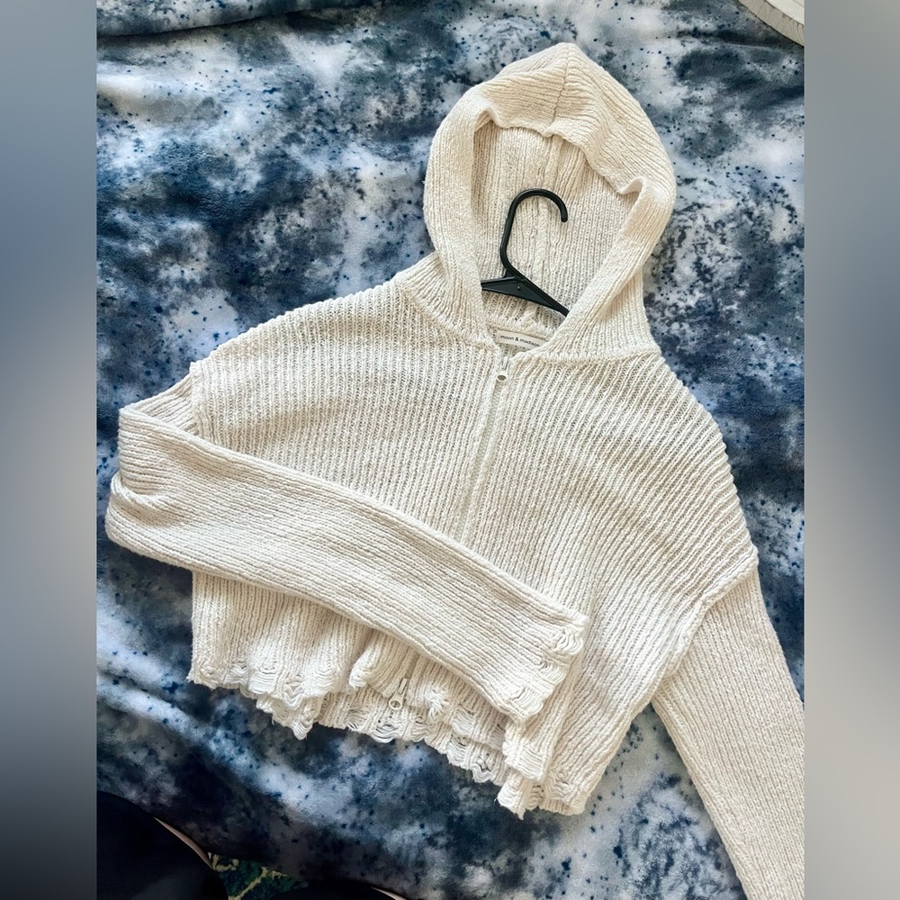Cream Knit Hooded Sweater